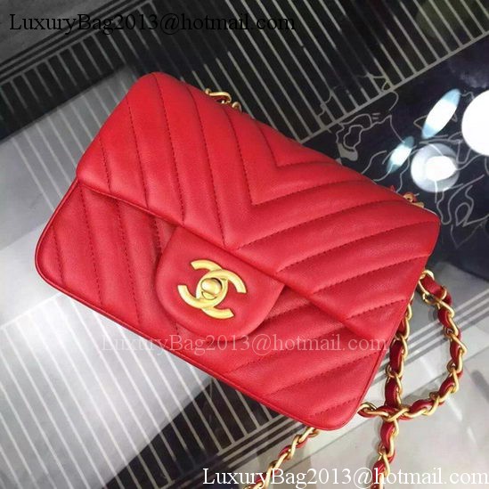 Chanel Classic mini Flap Bag Chevron Sheepskin Leather A68748 Red