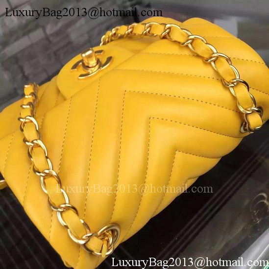 Chanel Classic mini Flap Bag Chevron Sheepskin Leather A68748 Yellow