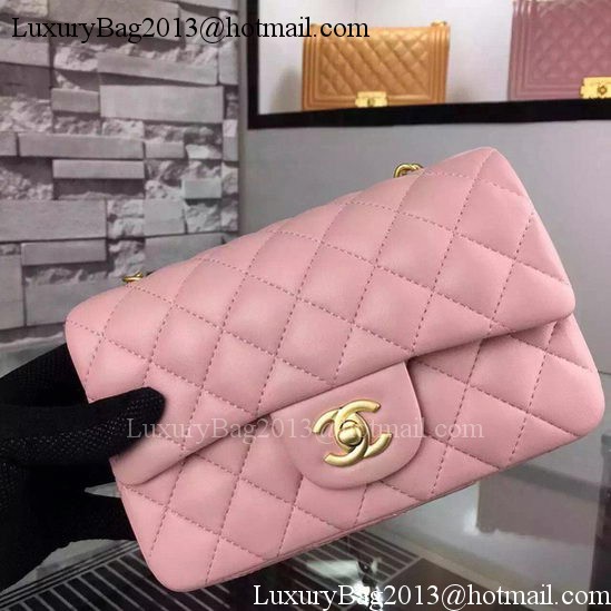 Chanel Classic mini Flap Bag Pink Sheepskin Leather A67350 Gold