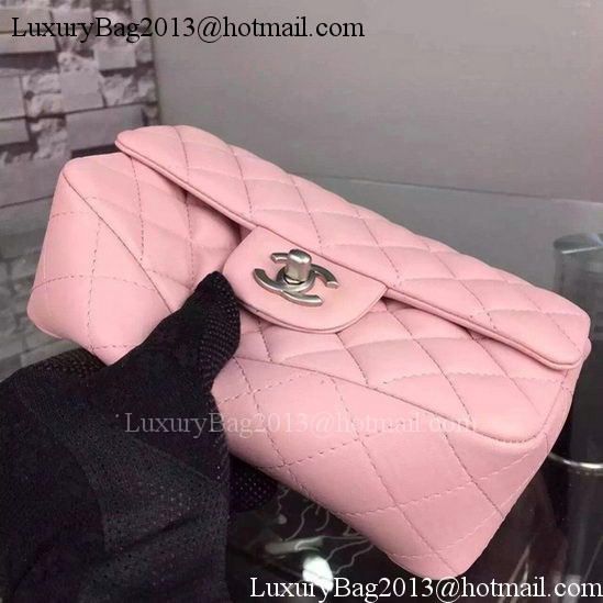 Chanel Classic mini Flap Bag Pink Sheepskin Leather A67350 Silver