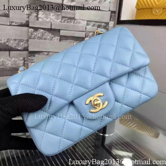 Chanel Classic mini Flap Bag SkyBlue Sheepskin Leather A67350 Gold