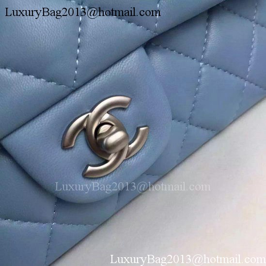 Chanel Classic mini Flap Bag SkyBlue Sheepskin Leather A67350 Silver