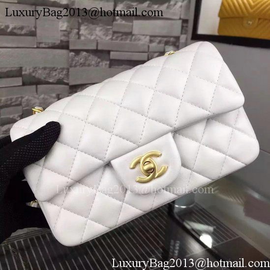 Chanel Classic mini Flap Bag White Sheepskin Leather A67350 Gold