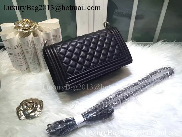 Boy Chanel Flap Shoulder Bag Black Sheepskin Leather A67086 Silver