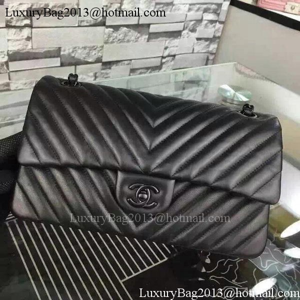 Chanel 2.55 Series Flap Bag Black Lambskin Chevron Leather A5023 Black