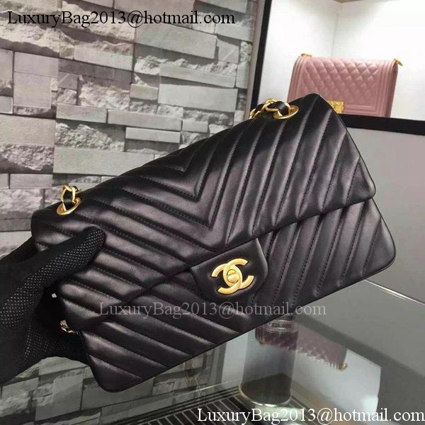 Chanel 2.55 Series Flap Bag Black Lambskin Chevron Leather A5023 Gold