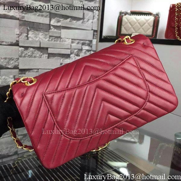 Chanel 2.55 Series Flap Bag Burgundy Lambskin Chevron Leather A5023 Gold