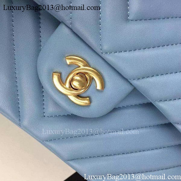 Chanel 2.55 Series Flap Bag SkyBlue Lambskin Chevron Leather A5023 Gold