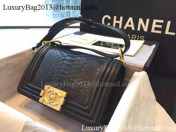 Chanel Boy Flap Shoulder Bag Black Python Leather A66094 Gold