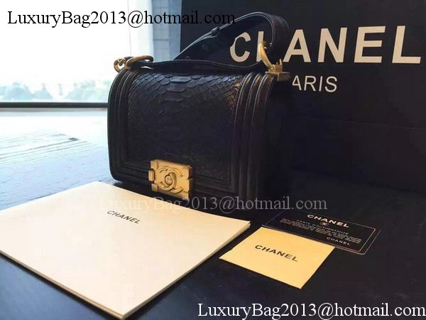 Chanel Boy Flap Shoulder Bag Black Python Leather A66094 Gold