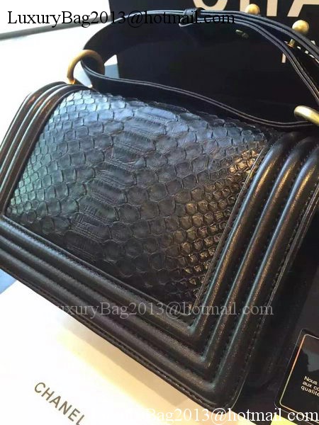 Chanel Boy Flap Shoulder Bag Black Python Leather A66094 Gold