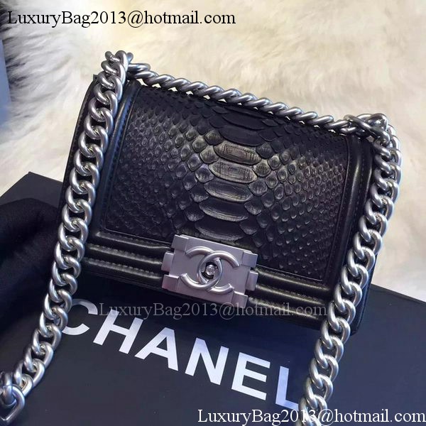 Chanel Boy Flap Shoulder Bag Black Python Leather A66094 Silver