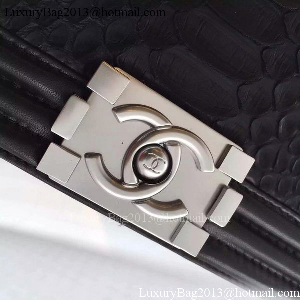 Chanel Boy Flap Shoulder Bag Black Python Leather A66094 Silver