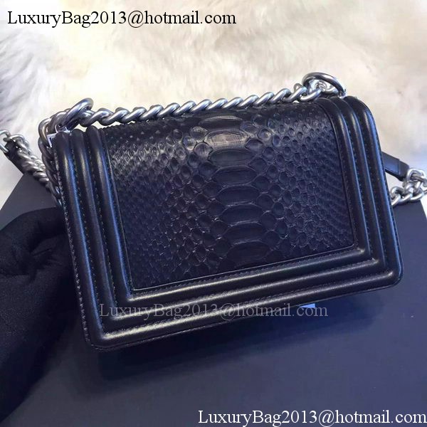 Chanel Boy Flap Shoulder Bag Black Python Leather A66094 Silver