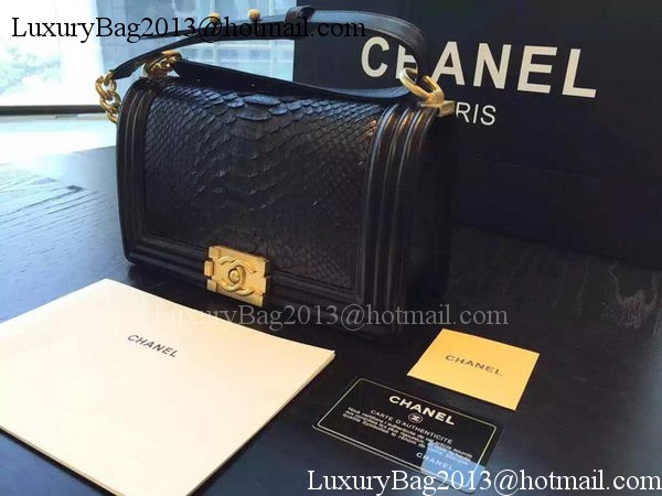 Chanel Boy Flap Shoulder Bag Black Python Leather A66095 Gold