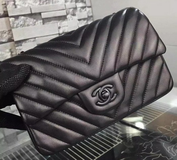 Chanel mini Classic Flap Bag Black Original Sheepskin Chevron Leather CHA5500 Black