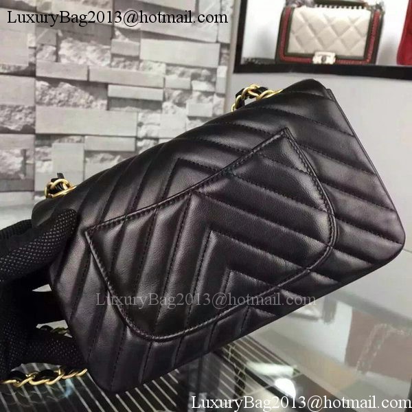 Chanel mini Classic Flap Bag Black Original Sheepskin Chevron Leather CHA5500 Gold