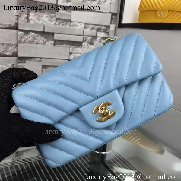 Chanel mini Classic Flap Bag SkyBlue Original Sheepskin Chevron Leather CHA5500 Gold