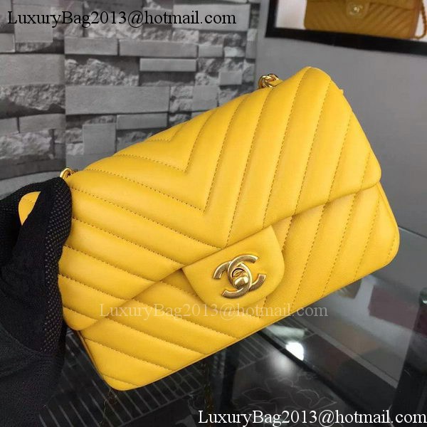 Chanel mini Classic Flap Bag Yellow Original Sheepskin Chevron Leather CHA5500 Gold