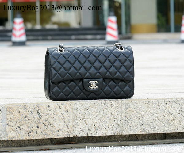 Chanel 2.55 Series Flap Bag Black Sheepskin Leather A1112 Silver