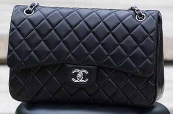 Chanel Jumbo Classic Black Sheepskin Flap Bag A58600 Silver