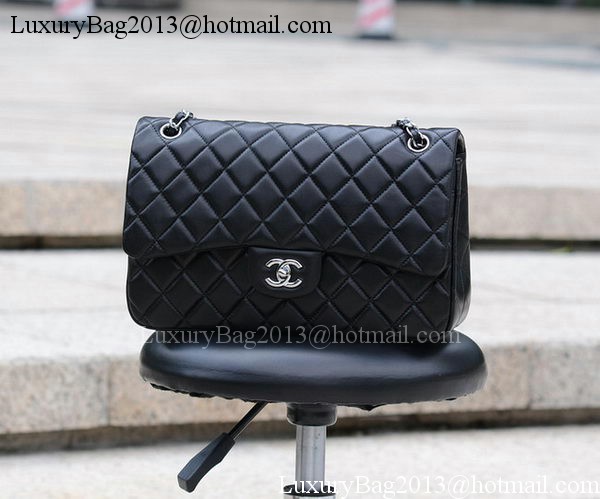 Chanel Jumbo Classic Black Sheepskin Flap Bag A58600 Silver