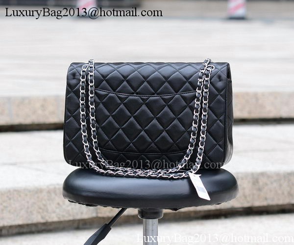 Chanel Jumbo Classic Black Sheepskin Flap Bag A58600 Silver