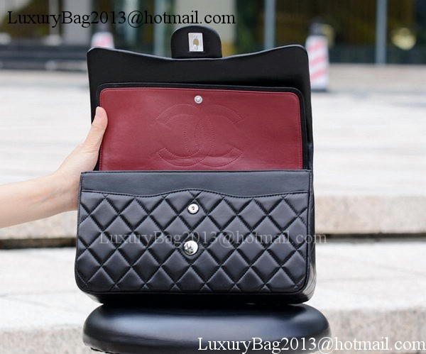 Chanel Jumbo Classic Black Sheepskin Flap Bag A58600 Silver