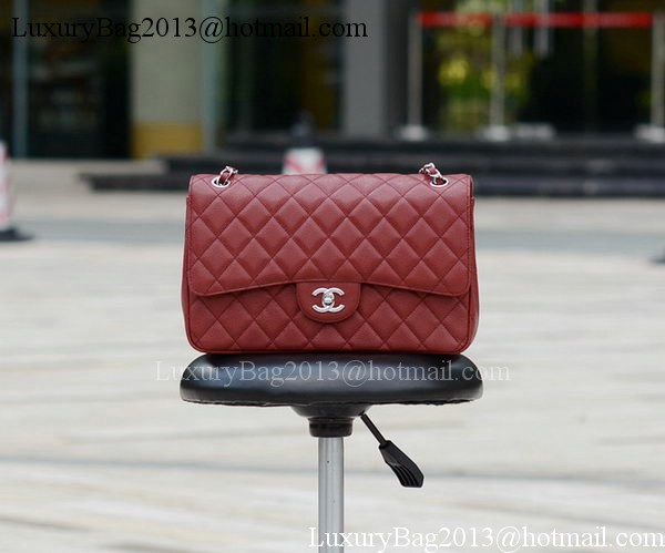 Chanel Jumbo Classic Burgundy Cannage Pattern Flap Bag A58600 Silver