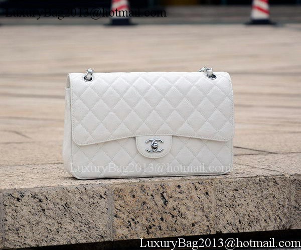 Chanel Jumbo Classic White Cannage Pattern Flap Bag A58600 Silver