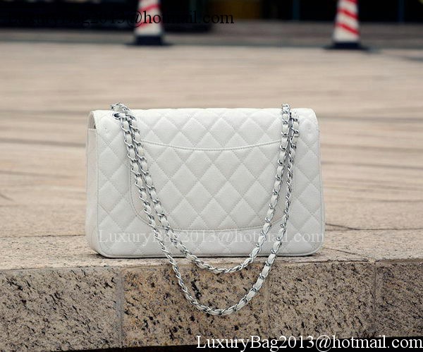 Chanel Jumbo Classic White Cannage Pattern Flap Bag A58600 Silver