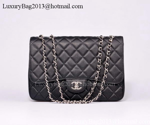 Chanel Jumbo Flap Bag Black Cannage Pattern A28600 Silver