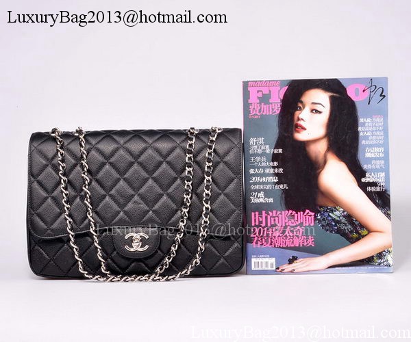 Chanel Jumbo Flap Bag Black Cannage Pattern A28600 Silver