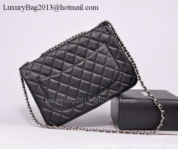 Chanel Jumbo Flap Bag Black Cannage Pattern A28600 Silver