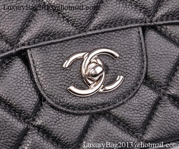 Chanel Jumbo Flap Bag Black Cannage Pattern A28600 Silver