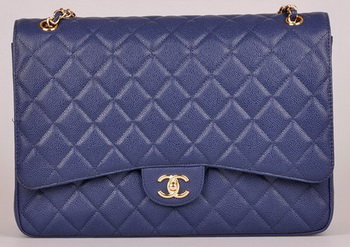 Chanel Maxi Quilted Classic Flap Bag Blue Cannage Pattern A58601 Gold