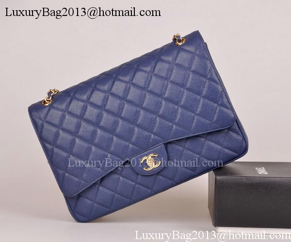 Chanel Maxi Quilted Classic Flap Bag Blue Cannage Pattern A58601 Gold