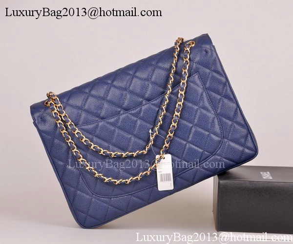 Chanel Maxi Quilted Classic Flap Bag Blue Cannage Pattern A58601 Gold