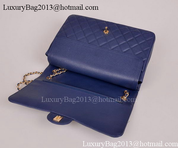 Chanel Maxi Quilted Classic Flap Bag Blue Cannage Pattern A58601 Gold