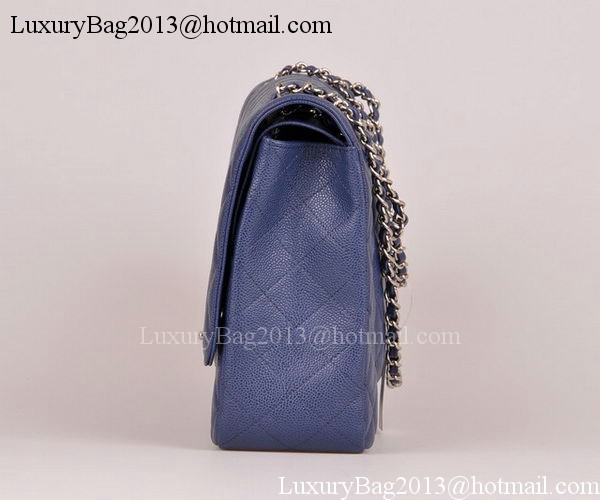 Chanel Maxi Quilted Classic Flap Bag Blue Cannage Pattern A58601 Silver