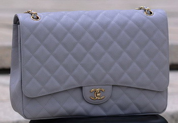 Chanel Maxi Quilted Classic Flap Bag Grey Cannage Pattern A58601 Gold