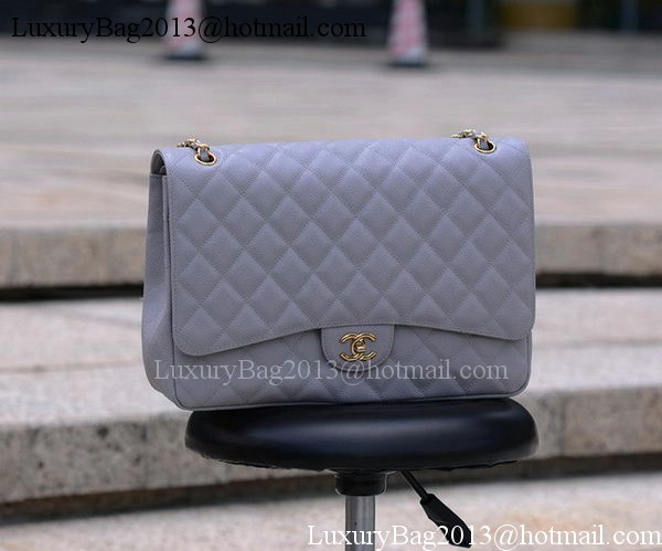 Chanel Maxi Quilted Classic Flap Bag Grey Cannage Pattern A58601 Gold