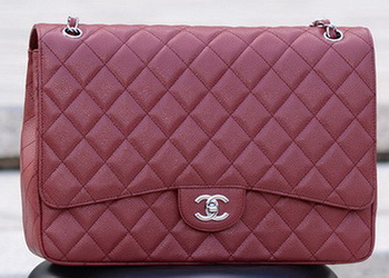 Chanel Maxi Quilted Classic Flap Bag Maroon Cannage Pattern A58601 Silver