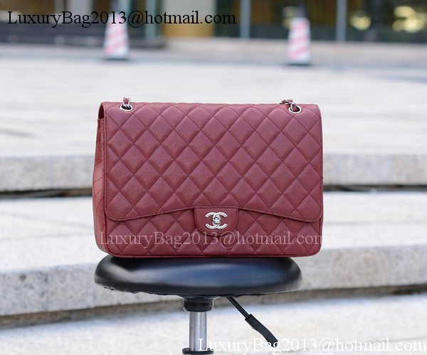 Chanel Maxi Quilted Classic Flap Bag Maroon Cannage Pattern A58601 Silver