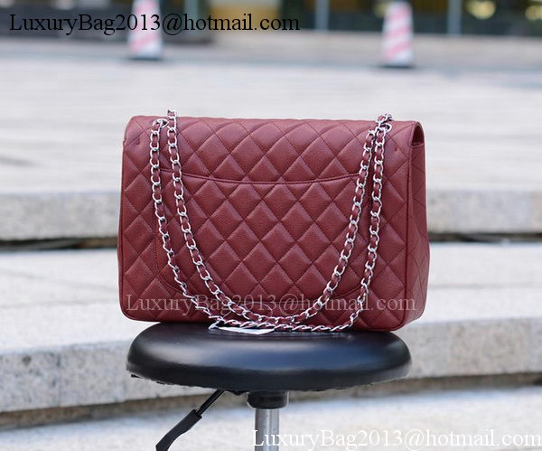 Chanel Maxi Quilted Classic Flap Bag Maroon Cannage Pattern A58601 Silver