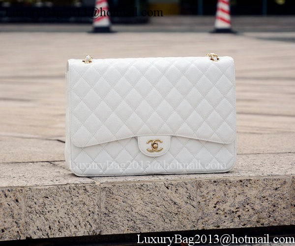 Chanel Maxi Quilted Classic Flap Bag White Cannage Pattern A58601 Gold