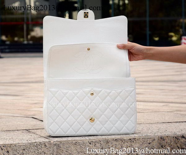 Chanel Maxi Quilted Classic Flap Bag White Cannage Pattern A58601 Gold