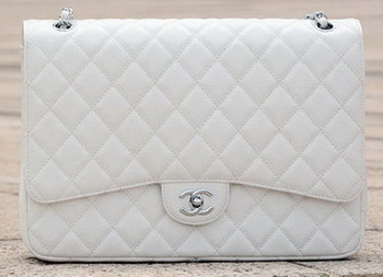 Chanel Maxi Quilted Classic Flap Bag White Cannage Pattern A58601 Silver