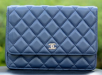 Chanel mini Flap Bags Blue Sheepskin Leather A33814 Silver