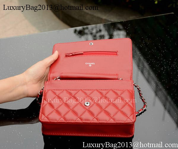 Chanel mini Flap Bags Red Sheepskin Leather A33814 Silver